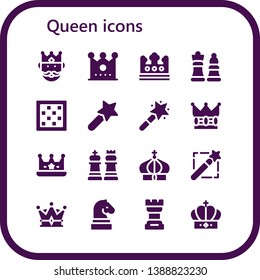 queen icon set. 16 filled queen icons.  Simple modern icons about  - King, Crown, Chess, Chess board, Magic wand