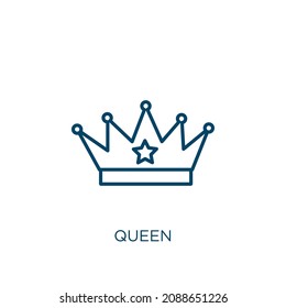 queen icon. Thin linear queen outline icon isolated on white background. Line vector queen sign, symbol for web and mobile