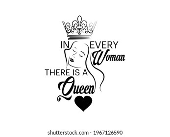 Queen Icon Vector illustration. In every woman there is a queen. Poker Card Sign with Crown, emblem isolated on white background, Flat style for graphic and silhouette, Heart, t-shirt, tattoo