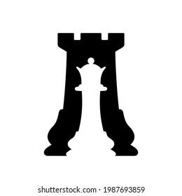 Queen inside the rook. Chess vector illustration.