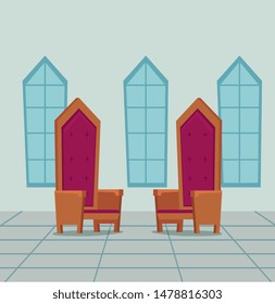 queen and king chairs in the castle with windows