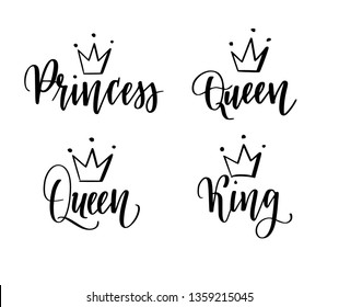 Queen, King, Princess Vector Calligraphy Lettering Designs Set