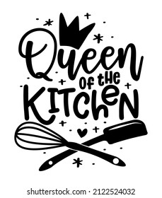 Queen of the kitchen - kitchen towel quote label. Good for bakery logo, badge, sticker or Mother's Day gift. illustration, home made food packaging design. Good for business company for kitchen.