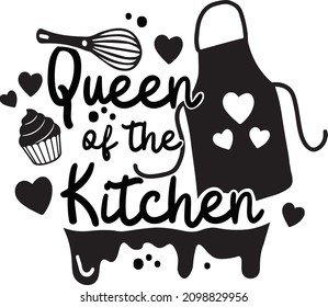 Queen Of The Kitchen. Valentine Pot Holder Lettering. Valentine Kitchen Quote. Funny Baking Quote Printable Vector Design Template