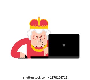 Queen laptop working. Crown and notebook. vector illustration