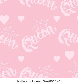 Letras de la reina sin patrón con coronas. Ilustración vectorial.