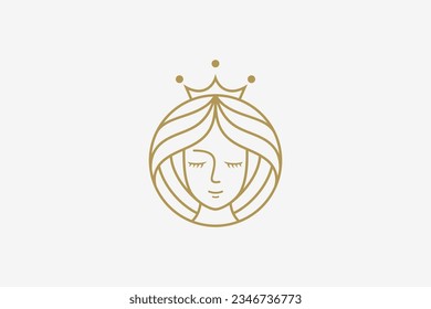 Queen line art logo design wearing crown