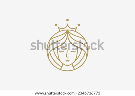 Queen line art logo design wearing crown
