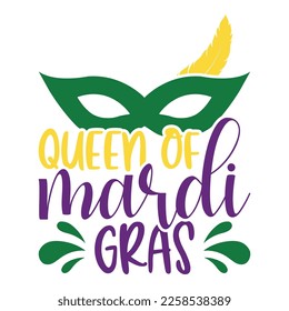 Queen Of Mardi Gras - Mardi Gras Carnival, Filigree Calligraphic Font With Traditional Symbol Of Mardi Gras - Fleur De Lis, Elegant Fancy Logo With Greeting Slogan