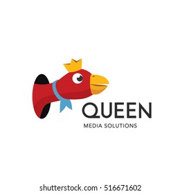 Queen Media Solutions is a creative vector logo template and funny royal bird stock illustration.