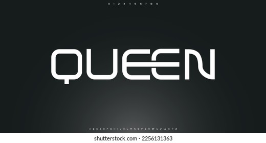 Tipo de letra abstracta de tecnología digital Queen Modern. Tipo de letra creativa del logotipo, tecnología, película, digital, música, película. Fuentes e ilustración en formato vectorial. Fuente de lujo.