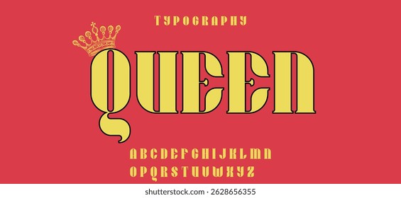 Queen  modern alphabet,  digital font for dynamic tech logo, powerful headline, advanced typography. Vector typeset