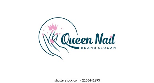 Queen nail vector icon logo design with modern unique style Premium Vector