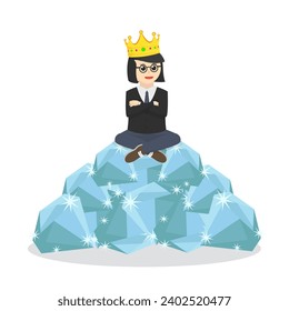 La reina nerd se sienta en el personaje de diseño de diamantes sobre fondo blanco