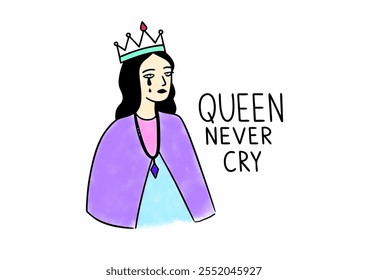 Queen Never Cry illustration drawing on white background.