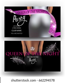 Queen of the night party banners. Vector illustration