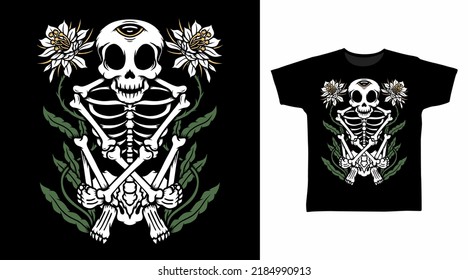Queen night skeleton tshirt design concept