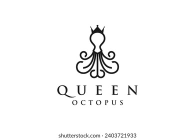 Queen octopus animal elegant symbol logo design beauty fashion icon.