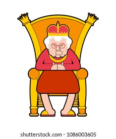 Queen on throne. Old lady boss. Royal chair. Vector illustration