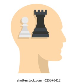 Queen and pawn chess inside human head icon flat isolated on white background vector illustration