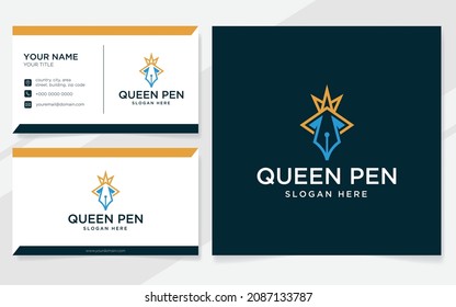Queen and pen logo suitable for education, study or writer with business card template
