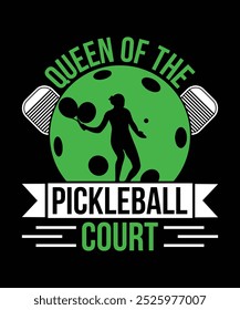 Queen of the pickleball court pickleball t shirt design vector. illustration