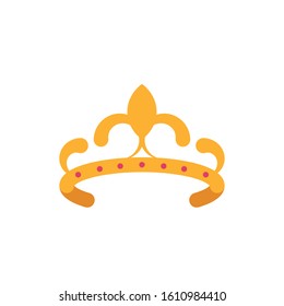 Queen pink and gold crown design, Princess royal luxury jewelry kingdom insignia emperor authority and coronation theme Vector illustration