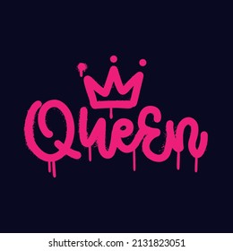 Queen - Pink Graffiti inscription decorative lettering vandal street art on the city wall . Underground hip hop type vector illustration. Urban illegal action by using aerosol spray paint