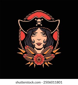 Diseño de Vector de tatuaje de Queen Pirates