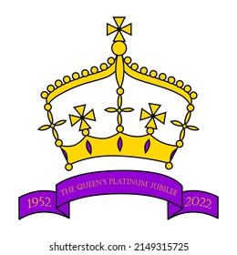 Queen platinum jubilee 2022 vector clipart illustration. Elizabeth platinum jubilee. Crown banner. British queen greeting poster. svg
