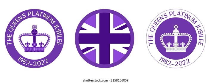 The queen platinum jubilee icon set. In 2022 70th anniversary in England. Graphic elements for poster template, banner or social media announcements.