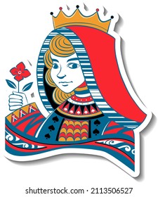 Queen playing card character sticker illustration