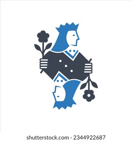 Queen playing card icon on white background