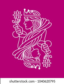 Queen Playing Card Women Holding Flower illustration