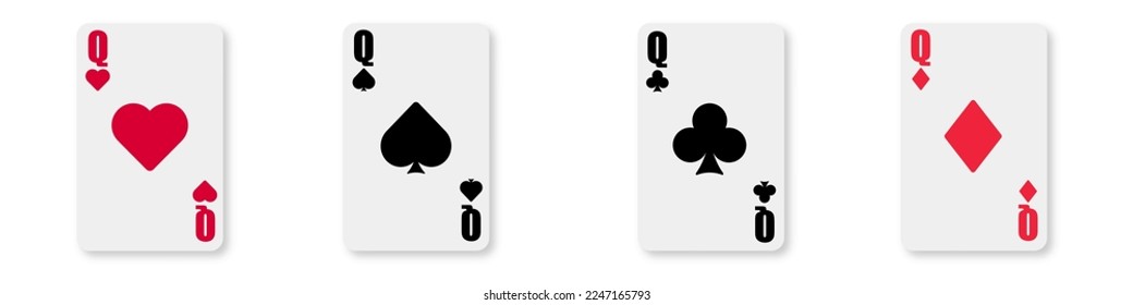 Queen playing cards icon on white background. Club, diamond, heart, spade illustration. 