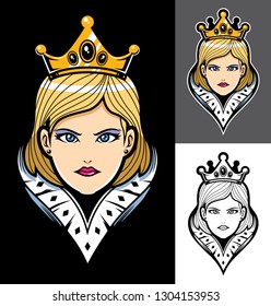 Königin Portrait Maskottchen oder Logo in 3 Versionen.
