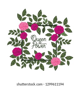 queen power label with roses frame icons