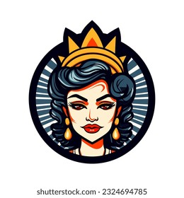 Queen princess chicano girl hand drawn logo design illustration