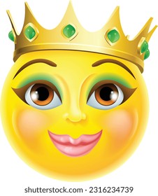 Cara emoticono de reina o princesa emoticono emoticono con corona de oro 