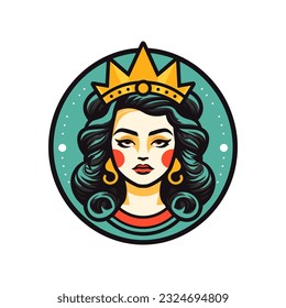 Queen princess girl hand drawn logo design illustration Expressive, vibrant, cultural artwork celebrating the strength and beauty of Chicano heritage. Unique, captivating, and meaningful