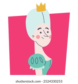 Queen, princess image in flat, doodle cartoon style