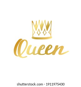 Queen print in simple hand drawn doodle style. Trendy inscription, handwritten slogan. Girly lettering design for t-shirt prints, phone cases, mugs or posters. Vintage vector illustration
