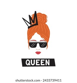 i am queen, red hair girl with crown. Vector Illustration for printing, backgrounds and packaging. Image can be used for greeting cards, posters, stickers and textile. Isolated on white background.