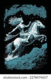 The Queen Rides A Horse Into The Sky Vector Artwork