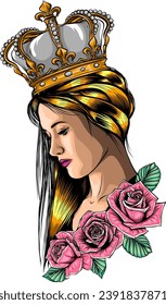 queen and roses. Symbol of a retro, queen, princess