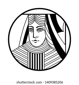 queen round icon cards cartoon black and white vector illustration graphic design