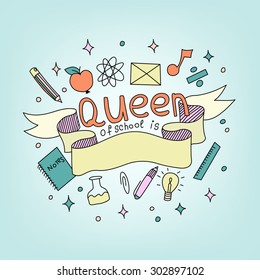 Queen of school doodle label