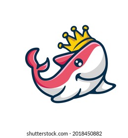 Queen shark cute fun colored cartoon symbol logo style line art illustration design vector
