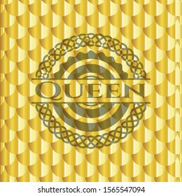 Queen shiny golden emblem. Scales pattern. Vector Illustration. Detailed.