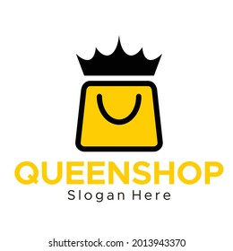 queen shop logo with crown vector design